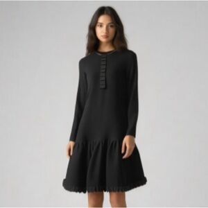 Giovannozzi Black Wool Balloon Dress made in Italy size 12